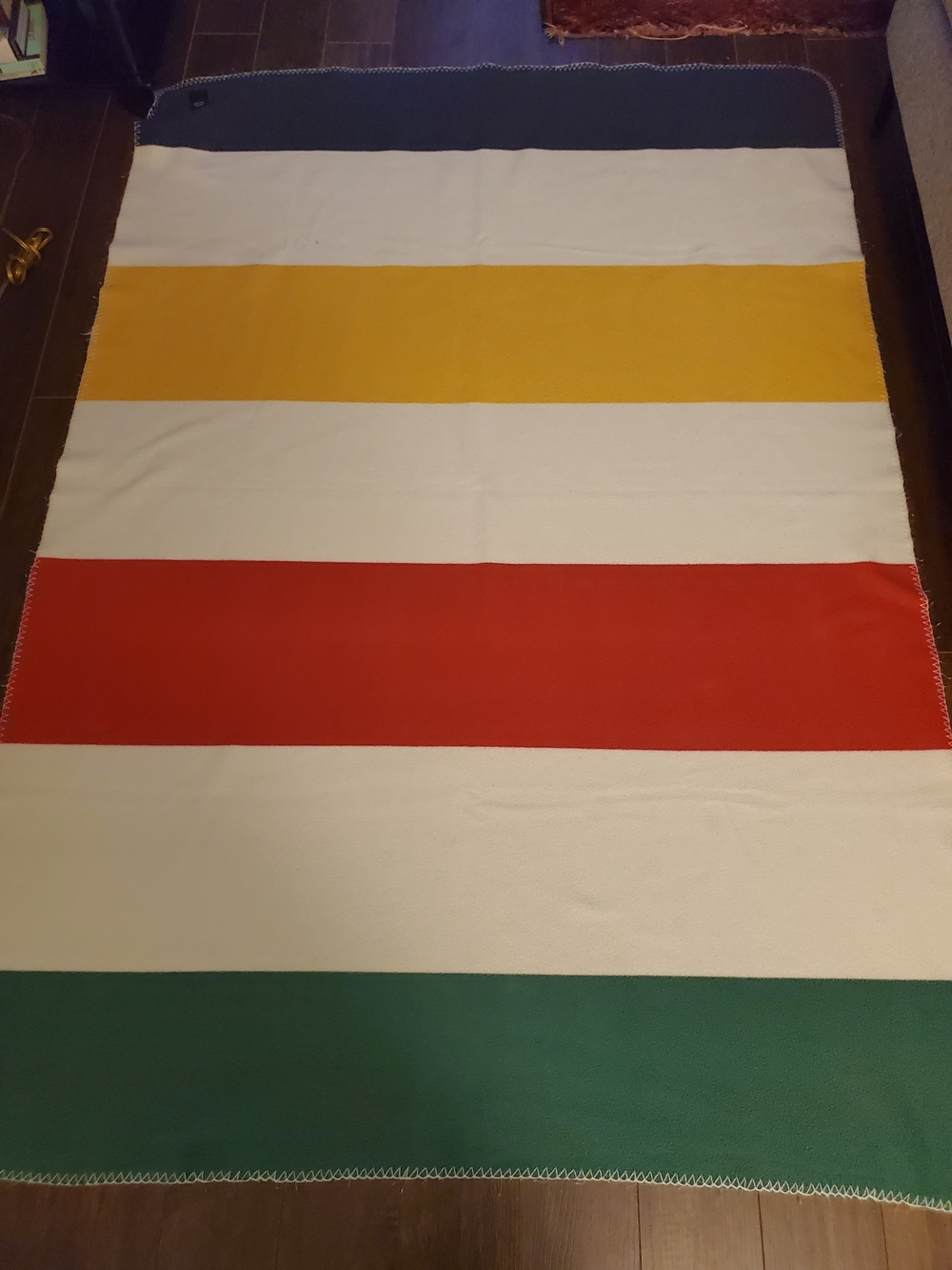 Striped Multi-Color Throw Blanket - Navy, Mustard, Red, Green, Cream